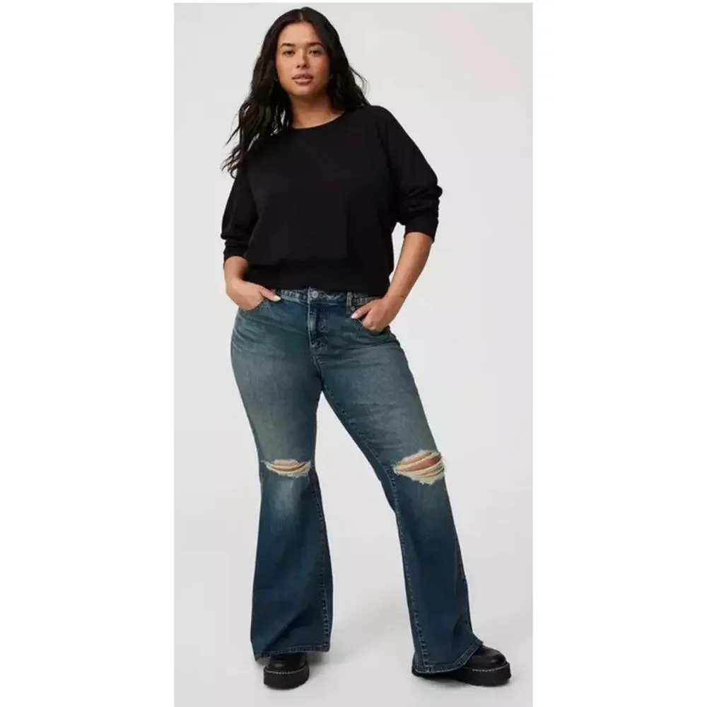 Torrid New Super-Flare Mid-Rise Vintage Stretch Jeans Destructed Plus 24 Tall - Picture 10 of 10